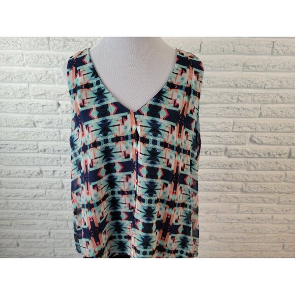 NY Collection WomenTop Extra Large Tank Polyester Split Front Blue GEO233E - Picture 2 of 9